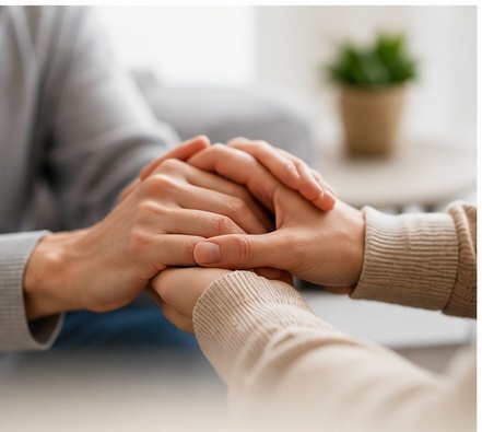 Dos personas tomadas de las manos, en un gesto de acompañamiento y confianza